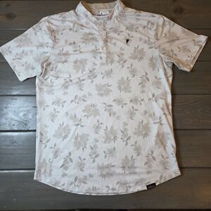 PRIMO Floral Golf Polo Shirt Men’s Medium Performance Stretch Gray/Beige